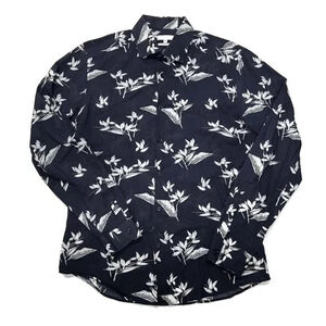 REISS Mens Button Down Shirt Navy White Floral Medium